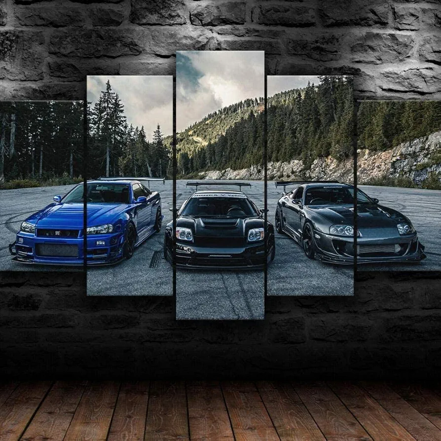 WYMY 5 Piece Canvas Wall Art Jdm Supra Skyline Nsx Sports Supercar Home Decor Modern Artwork for Living Room Framed and Ready to Hang(60x32inch)