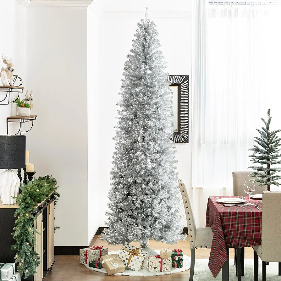 9ft Silver Tinsel Artificial Christmas Tree for Livingroom