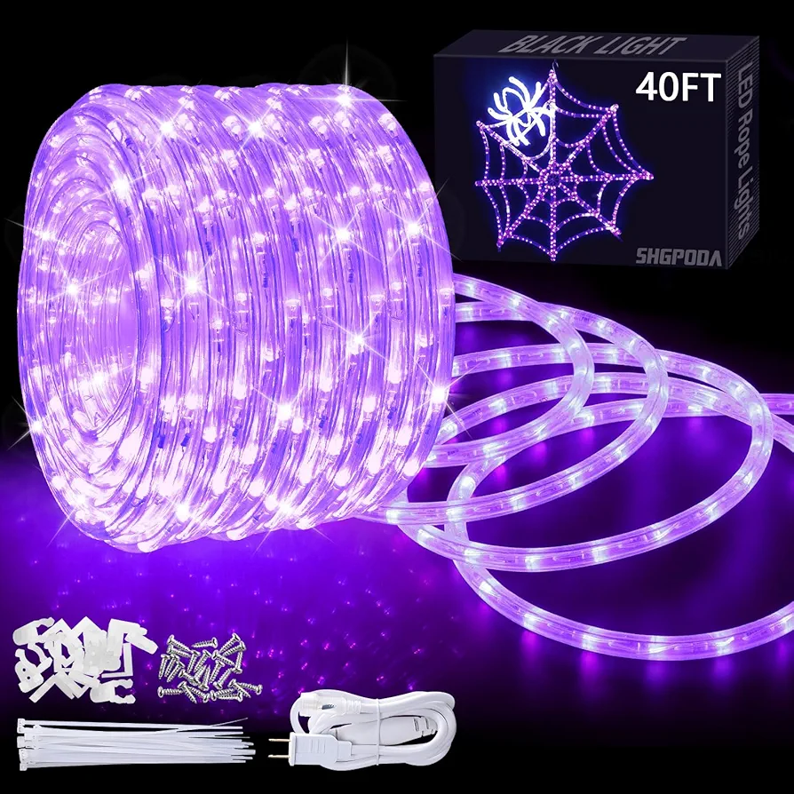 40ft LED Black Light Rope Lights Strip Waterproof 432 LEDs Flexible Cuttable Blacklight Strip 110V Connectable for Glow Party Birthday Halloween Stage Fluorescent Party Home Decoration