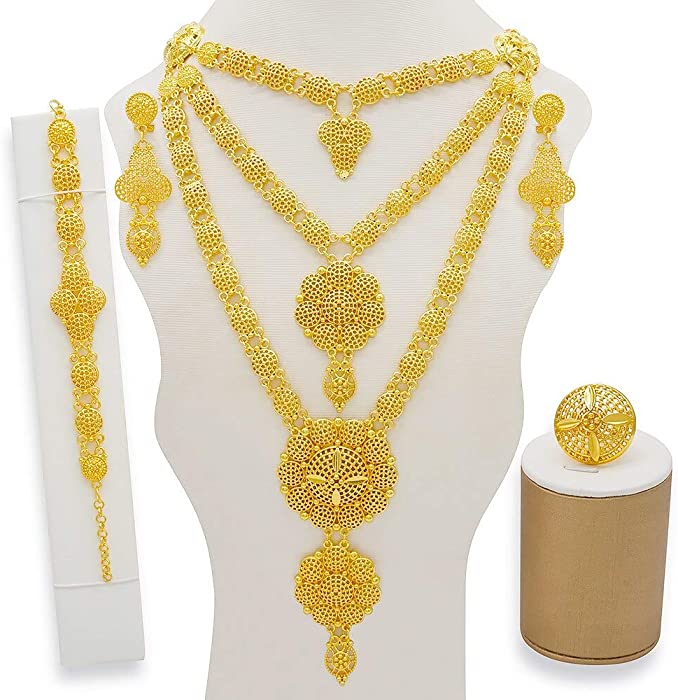 LIZUAN6868 Dubai Jewelry Sets Gold Necklace & Earring Set For Women African France Wedding Party 24K Jewelery Ethiopia Bridal Gifts