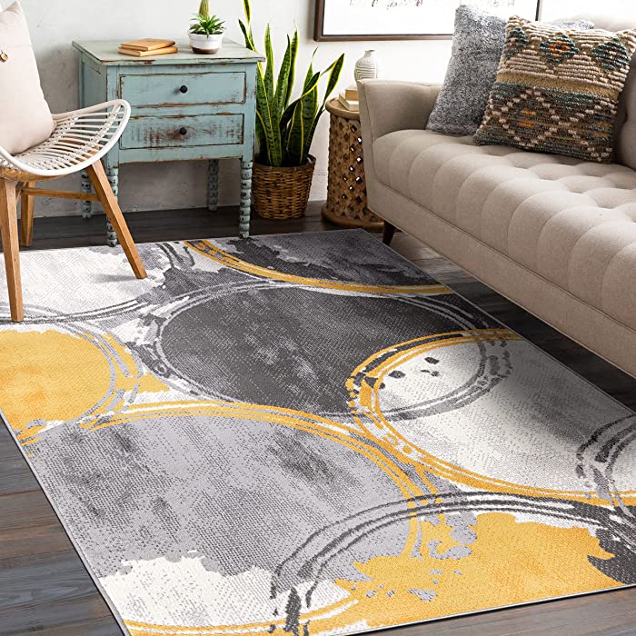 Rugshop Evora Contemporary Modern Circles Area Rug 5' x 7' Yellow