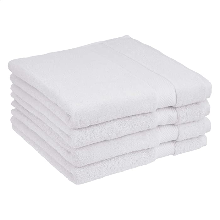 Amazon Basics Egyptian Cotton Bath Towel - 4-Pack, Pristine Snow