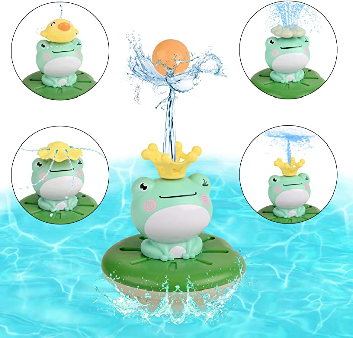 Dicosky Fountain Baby Bath Toys, 5 Modes Spray Water Bath Toy for Toddlers 1-5 Years Old,5 Pcs Spray Water Rotating Frog Toy,Bathtub Pool,Floating Toys,Automatic Sprinkler Toys Gift for Kids