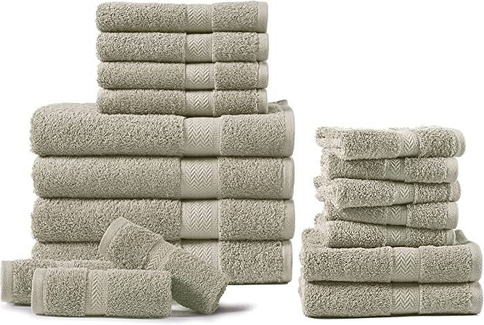 18-Piece Bath Towel Set (4 Bath Towels, 6 Hand Towels, 8 Wash Cloths) 600 GSM Bath Towels for Bathroom, Absorbent, Hotel Towels for Bathroom Daily Use, Bath Linens Set -Platinum