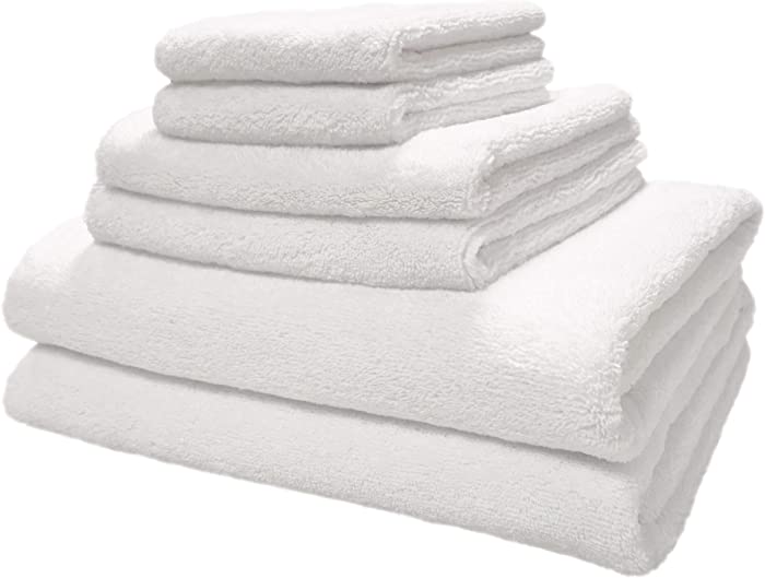 Polyte Oversize, 60 x 30 in., Quick Dry Lint Free Microfiber Bath Towel Set, 6 Piece (White)