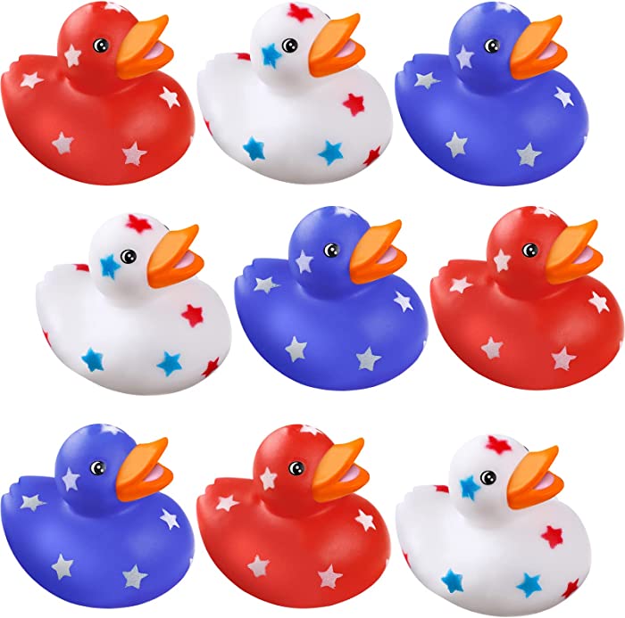 Independence Day Patriotic Assorted Rubber Ducks 2 Inch Float Small Rubber Ducks Shower Mini Cute Rubber Ducks Star Rubber Ducky for Bath Birthday Gifts Baby Showers Summer Beach and Pool (24 Pieces)