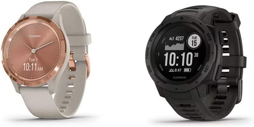 Garmin Hybrid Smartwatch with Real Watch Hands and Hidden Color Touchscreen Displays, Rose Gold 39mm, 010-02238-02 & 010-02064-00 Instinct, Rugged Outdoor Watch with GPS, Graphite