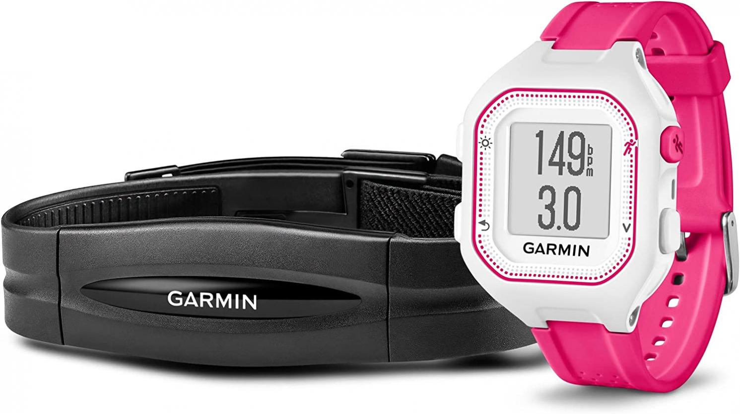 Garmin Forerunner 25 Bundle with Heart Rate Monitor, Small - White and Pink