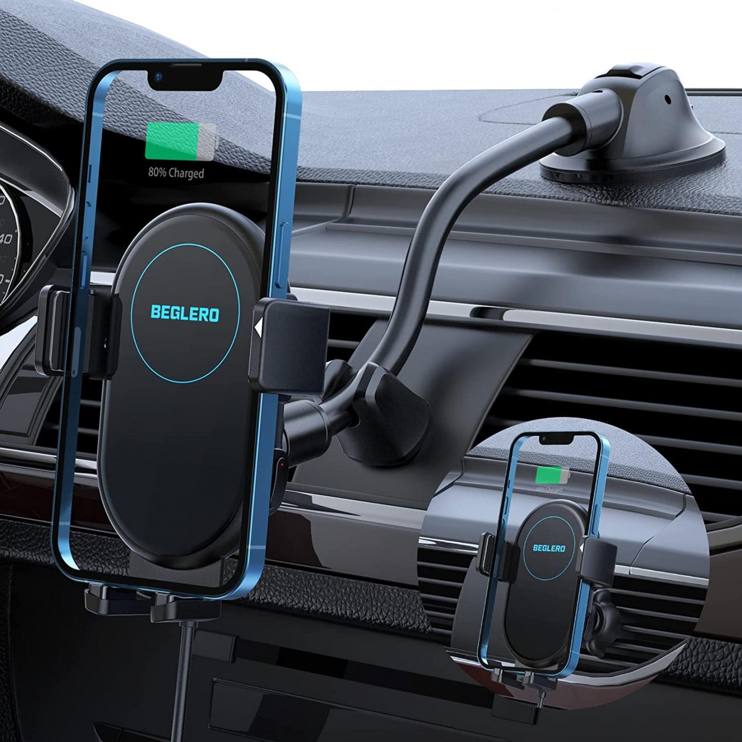 Wireless Car Charger, 15W Qi Fast Charging, Auto-Clamping Car Wireless Charger, Air Vent Dashboard Car Phone Holder Compatible with iPhone 13 12 11/Pro/Pro Max/XR/XS/X/8, Galaxy Note 20/S20/S10, etc