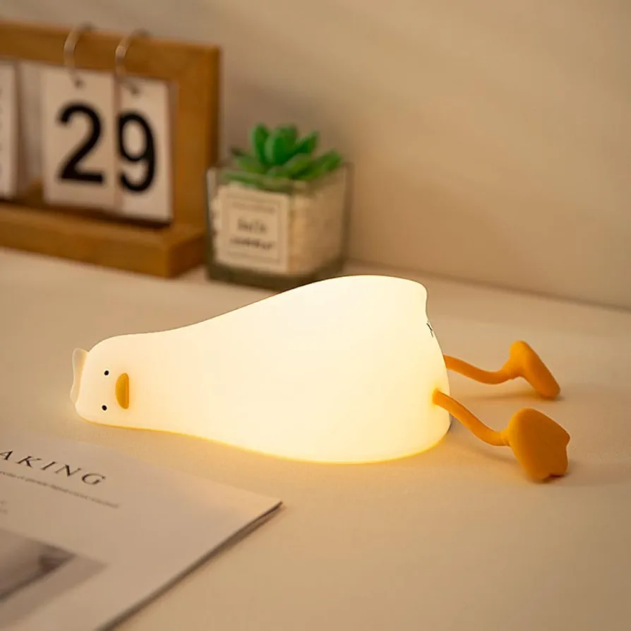 Duck Night Light Silicone, Lying Flat Duck night Lamp, Kids Room Decor Atmosphere Night Light, Baby Nursing Bedside Touch Lamp ，Rechargeable and Dimmable LED Night Light.