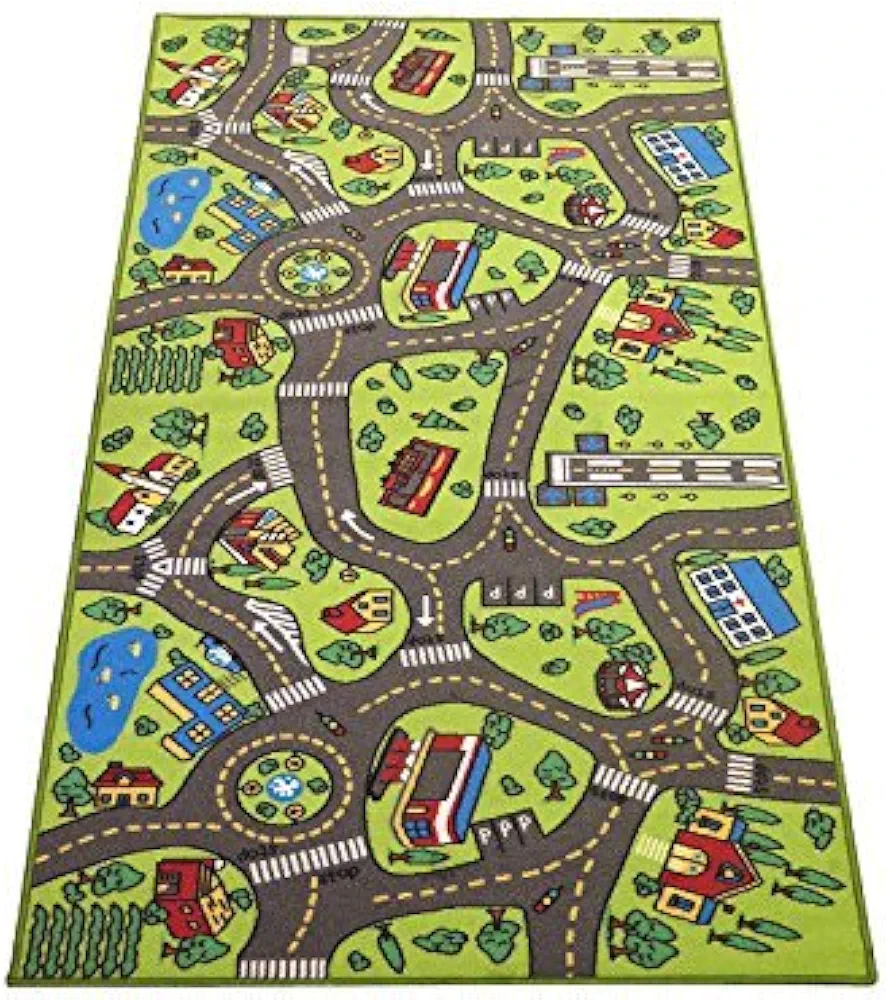 Kids Rug Playmat City Life Great for Playing with Cars and Toys - Play Learn and Have Fun Safely - Kids Baby Children Educational Road Traffic Play Mat for Bedroom Play Room Game Safe Area 43" x 26"