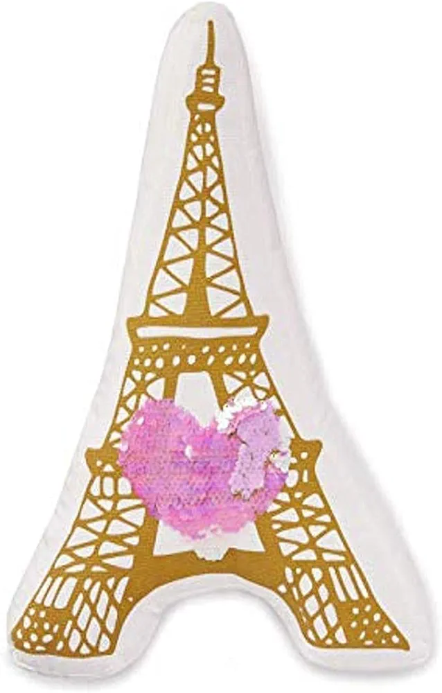 Heritage Kids Eiffel Tower Figural Throw Dec Pillow with Heart Sequin, Gold