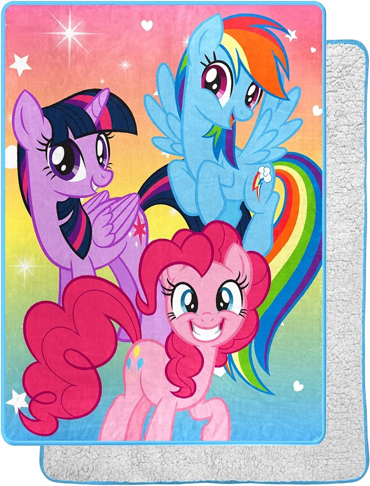 Northwest My Little Pony Silk Touch Sherpa Throw Blanket, 60" x 80", Rainbow Surprise