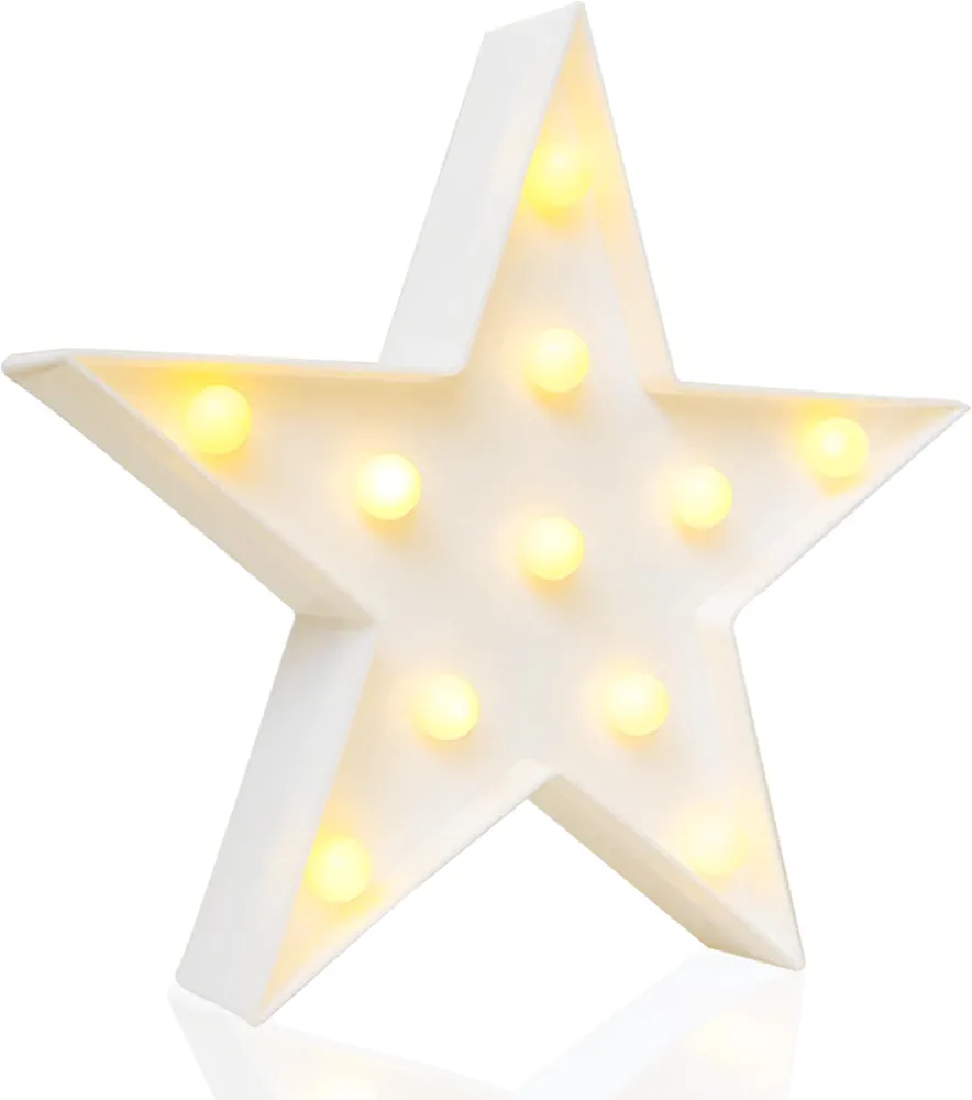 Novelty Place Star Marquee Sign Lights, Warm White LED Lamp - Living Room, Bedroom, Birthday and Christmas Decoration for Kids & Adults - Battery Powered 10 Inches High