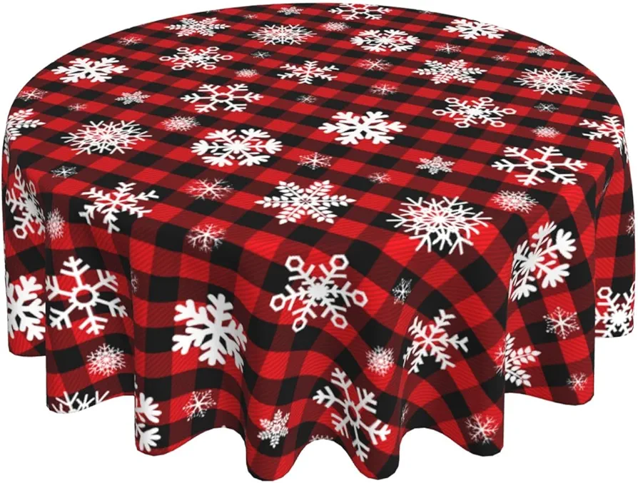 Christmas Snowflake Tablecloth 60 inch Round, Durable Table Cover for Kitchen Dining Room, Holiday Tablecloth for Party Dinner