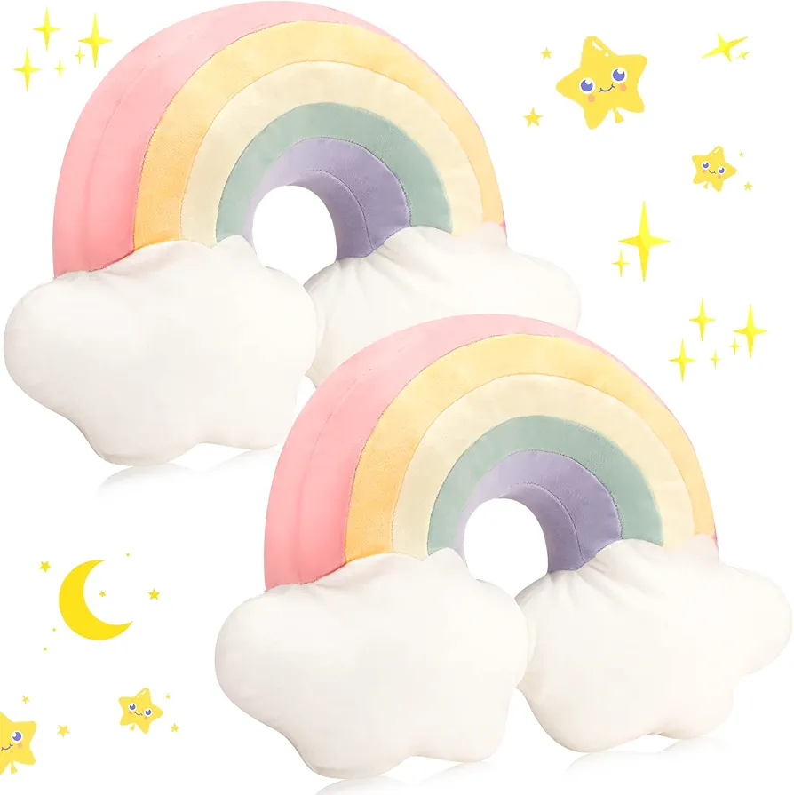 Queekay 2 Pcs 21 Inch Rainbow Shaped Pillow Home Decorative Cloud Pillow Lovely Stuffed Kid Pillow Soft Throw Pillows for Girls and Boys Friends Gifts Bedroom Resting Room Decorations（Pink）