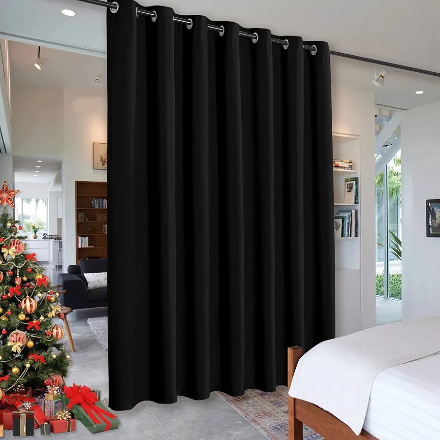 RYB HOME Blackout Thermal Insulated Blind Curtains, Noise Reduce Barrier for Nursery, Portable Curtain for Sliding Glass Door/Storage/Space Room Divider, 7 ft Tall x 8.3 ft Wide, Black, 1 Panel