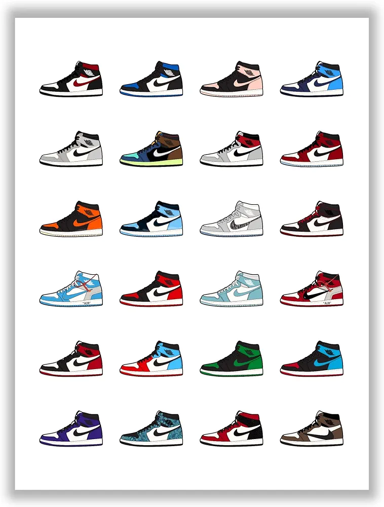 Hypebeast Custom Sneaker Chart Poster – (12x16 Inch) Unframed – AJ Wall art, Hypebeast Room Decor, Michael Jordan Poster, Sneaker Air Gym Shoes Shoebox Collection Aesthetic Cool Poster for Teen Boys Guys Men Room Dorm Bedroom Wall Decor by Zagly Wall Decor