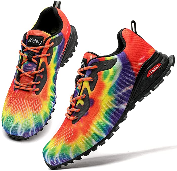 Kricely Men's Trail Running Shoes Fashion Hiking Sneakers for Men Rainbow Colors Tennis Cross Training Shoe Mens Casual Outdoor Walking Footwear Size 10