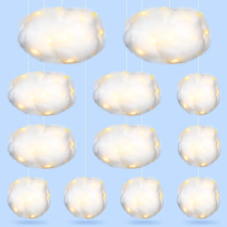 Tatuo 6 Pcs LED Artificial Cloud Props Imitation 3D Cloud for Ceiling Hanging Decorations Fake Cloud with 6 Pcs Light Strings Wedding Ornament Room Decor Art Stage DIY Party