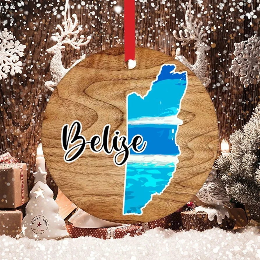 Flag Ornament - Belize Xmas Tree Ornaments Country National Xmas Keepsake Ceramic Decoration Belize Landscapes Cityscape Xmas Tree Decorations Birthday Gift Merry