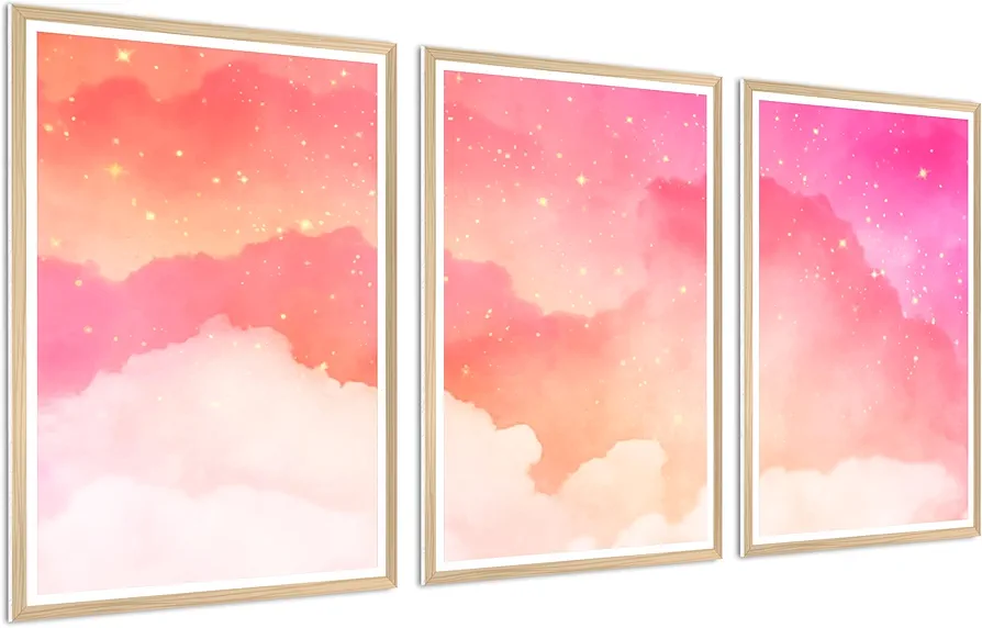 HK Studio Pink Wall Decor Coquette Aesthetic 11" x 17" Pack 3 - Cloud Pink Decor for Bedroom, Dorm, Living Room, Bathroom - Wall Posters Room Decor for Teen Girls