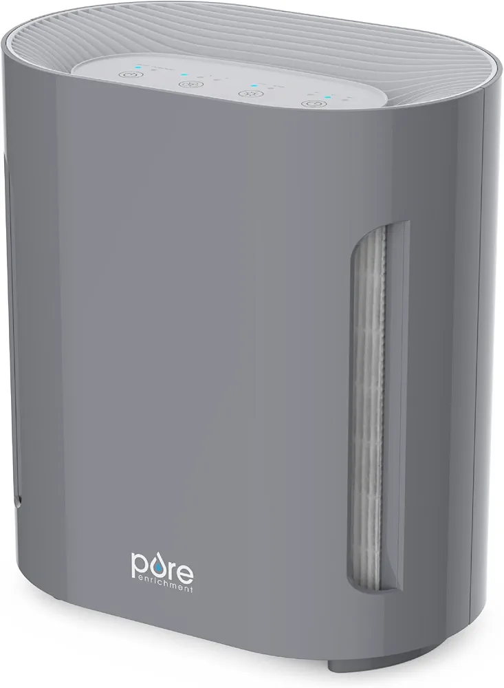 Pure Enrichment® PureZone™ Air Purifier for Bedroom & Living Room, 4-Stage Filtration & UV-C Light, H13 HEPA Filter Helps Remove Bacteria, Pet Hair Dander, Allergens, Germs, Smoke, Dust (Gray)