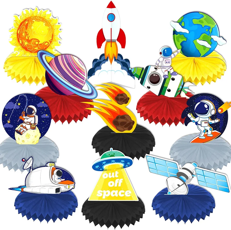 Outer Space Honeycomb Centerpiece 11 Pack Space Party Decorations Birthday Party Table Topper Galaxy Solar System Astronaut Rocket Planet UFO for Boys Girls Baby Shower Space Theme Party Supplies