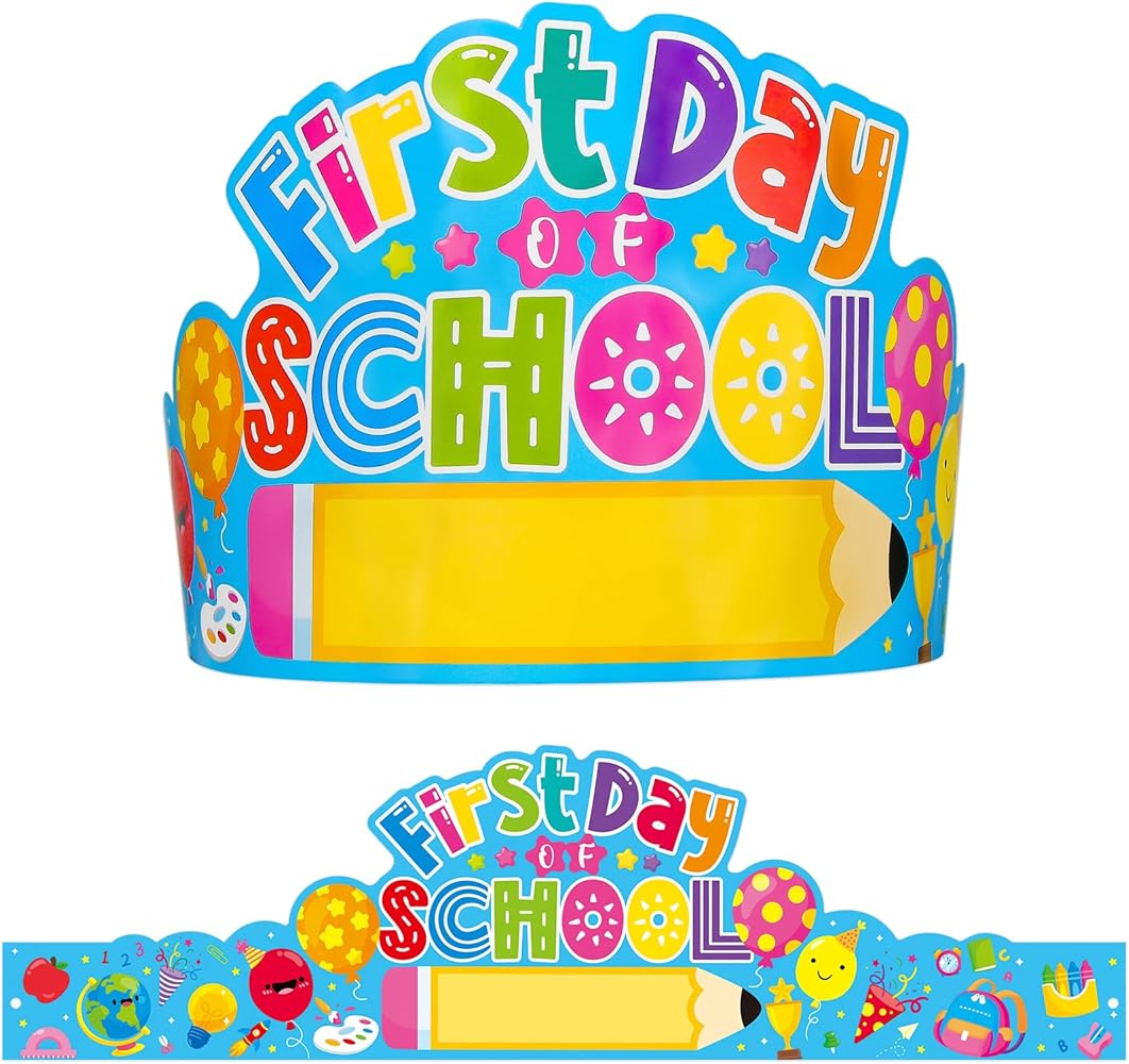 36 Pcs First Day of School Crowns for Kids Kindergarten Preschool Paper Hats for Kids Back to School Classroom Party