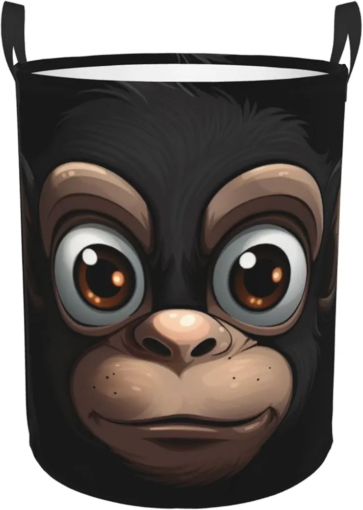 Cartoon Monkey Avatar Print Laundry Basket Circular Laundry Hamper with Handles Waterproof Circular Hamper Dirty Clothes Basket Portable Storage Bin for Home Organizer Living Room Bathroom Car Medium