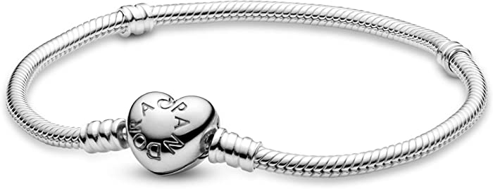 PANDORA Jewelry Moments Heart Clasp Snake Chain Charm Sterling Silver Bracelet