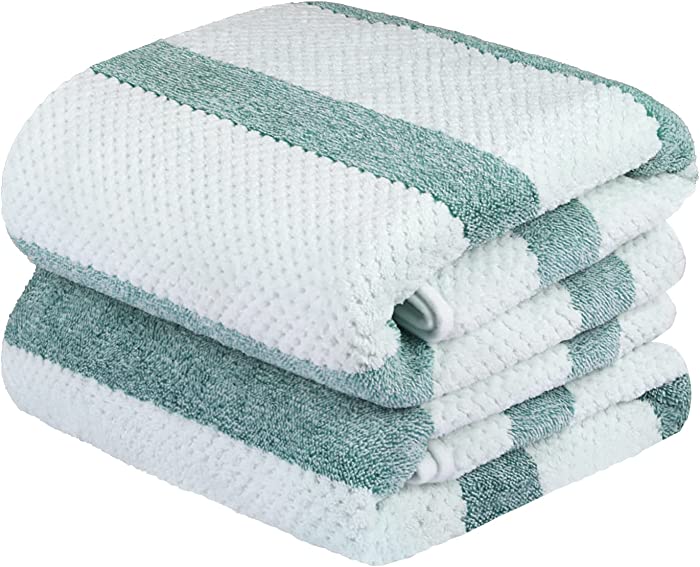 JML Microfiber Bath Towels, Bath Towel 2 Pack(30" x 60"), Oversized, Soft, Super Absorbent and Fast Drying, Multipurpose Use for Sports, Fitness, Yoga (Waffle Stripe Green, 30 in x 60 in)