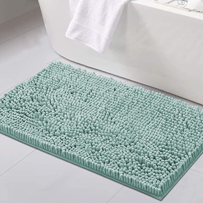 Bathroom Rugs Bath Mat Bath Rugs Bath Mats for Bathroom Non Slip Extra Thick Buncy Soft Chenille Bath Rug Fulffy Shag, Indoor Rug Carpet for Entry Living Room (Aqua Foam, 20" x 32")