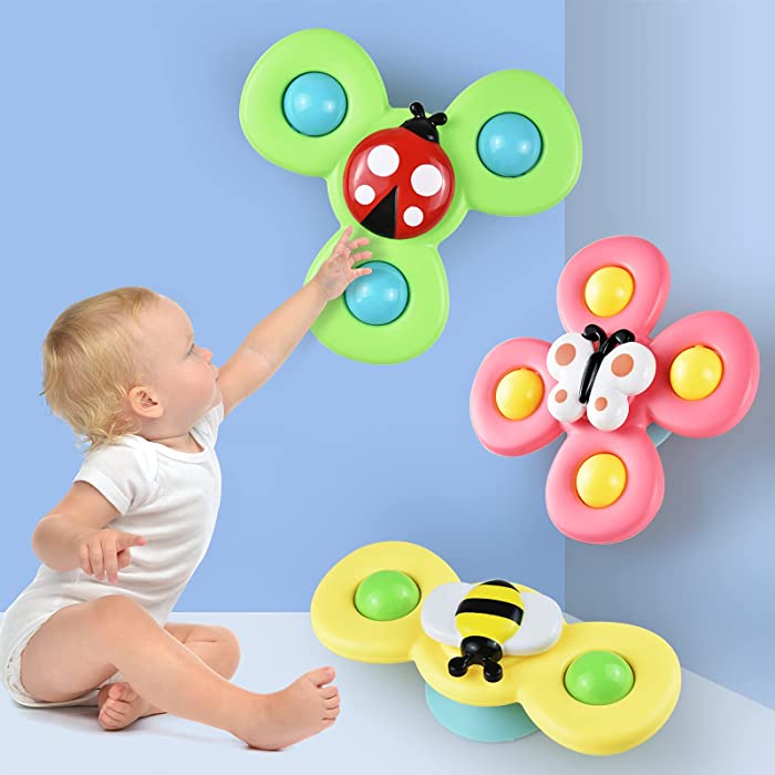 3 PCS Baby Bath Spinner Toy with Rotating Suction Cup Spinning Top Toy Animal Spin Sucker Baby Bath Toys Dining Chairs Toys Windmill