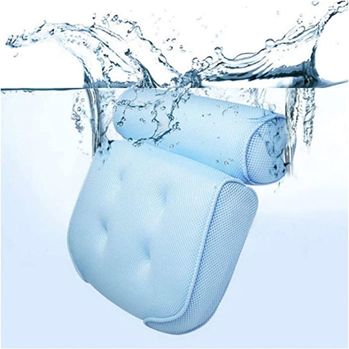 XXIOJUN Bath Pillow, Luxury Bathtub Spa Pillow with 3D Air Mesh Technology and 6Suction Cups, Helps Support Head, Back, Shoulder and Neck, Fits All Bathtub, Hot Tub and Home Spa