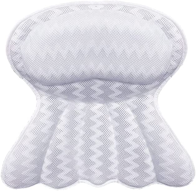 MKVRS Bathtub Pillow,Cushion Pillow with Suction Cup Non-Slip Adult General Bath Headrest Pillow,Massage Bath Pillow Net Fabric (Color : White)