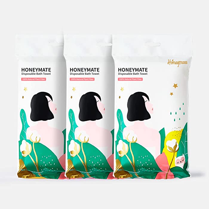 Honeymate Portable Travel Package Cotton Bath Towels Ultra Large Soft Extra Thick Disposable Instead of Hotel Towels for Travel 3 Packs