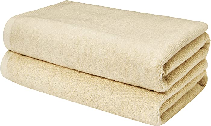 Amazon Basics Quick-Dry Bath Sheet - 100% Cotton, 2-Pack, Linen