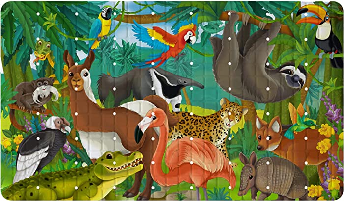 Bath Tub Shower Mat Non-Slip Animals Party Bathtub Mats with Suction Cups and Drain Holes Bathroom Soft Showermat 15"x27",Animals Party