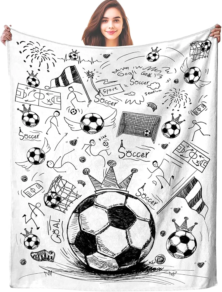 Soccer Blanket Sport Fans Cozy Soccer Blankets and Throws Unique Funny Plush Football Theme Decor Bedding for Lovers Kids Boys Girls Women Men Gifts Living Room Bedroom 50"X40"