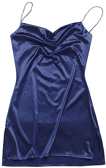 ZAFUL Women's Sexy Mini Party Club Satin Dress Spaghetti Strap Cowl Neck Slip Short Dress