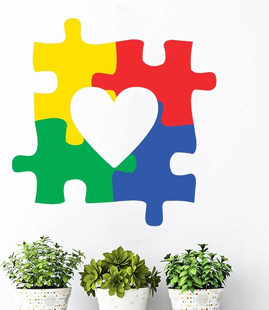 Autism Heart Puzzle Piece Window Decor Wall Decal Autism Awareness Sticker for Wall Autistic Support Puzzle Piece Wall Decor Art Decals Nursery Wall Decor for Classroom Farmhouse Store Showcase