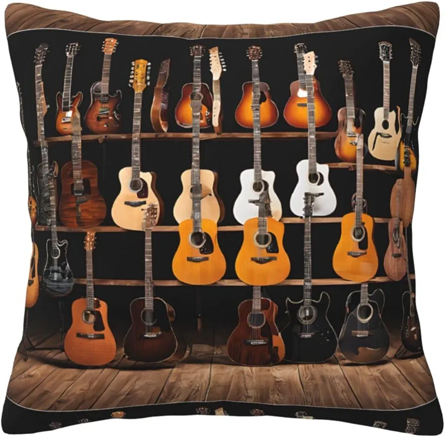 Decorative Throw Pillow Covers 20 x 20 Outdoor Sofa Couch Pillow Covers Pillowcases for Farmhouse/Apartment/Living Room Decor and Accessories - Guitar Bass Music Musical Instruments