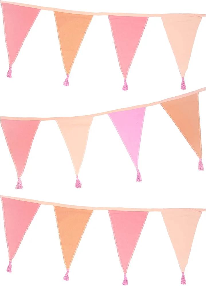 Talking Tables Pink Fabric Bunting with Tassels - 10ft | Triangle Flag Pennant Garland, 100% Cotton, Home Décor for Girls Bedroom, Nursery Accessories, Birthday Party Decorations, Festival