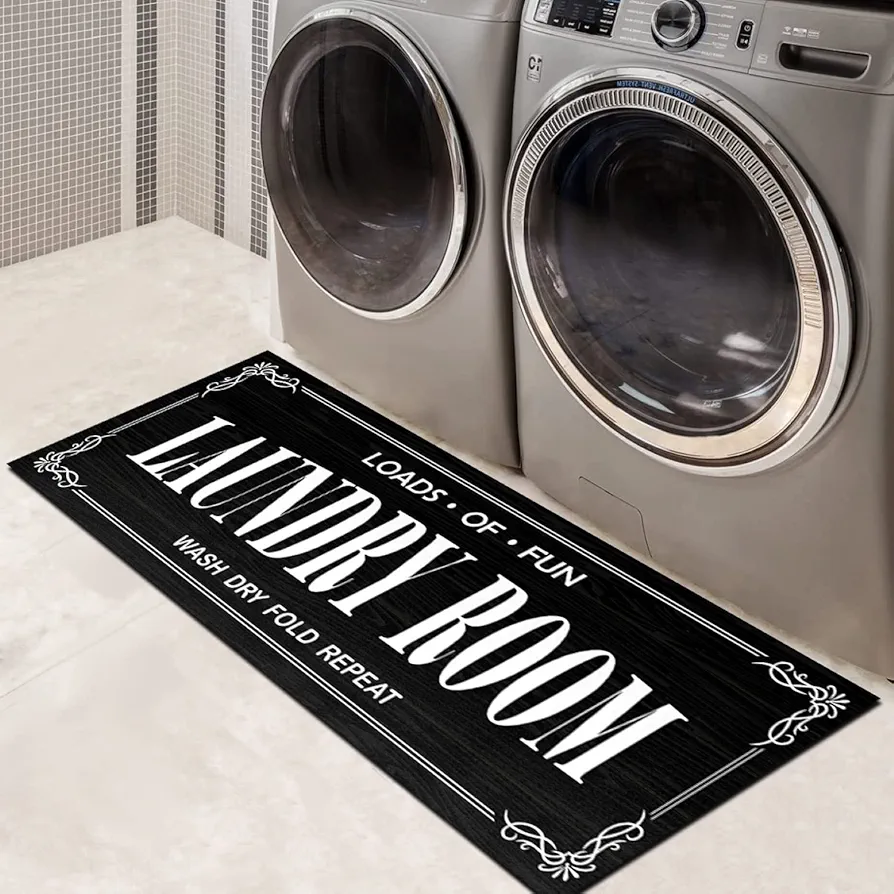 Laundry Room Rug Non Slip Laundry Rugs and Mats for Laundry Room Decor Washable Runner Rug for Laundry Room, Bathroom, Mudroom, Kitchen, 17"x47", Black