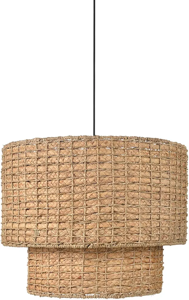 Arturesthome Rustic Pendant Light Fixture, Woven Rattan Lampshade Coastal Hanging Lighting, Adjustable Vintage Farmhouse Chandelier Lamp Shade for Kitchen Island Dining Room