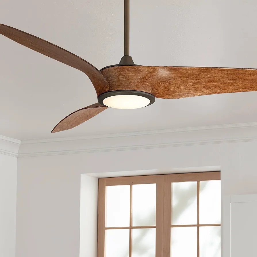 Casa Vieja 56" Como Modern Tropical Indoor Ceiling Fan with Dimmable LED Light Remote Control Oil Rubbed Bronze Koa Brown for Living Room Kitchen House Bedroom Family Dining Home Office