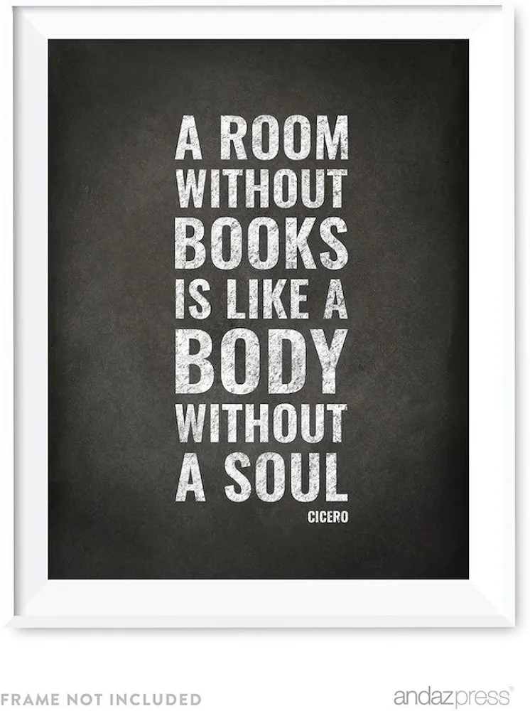 Andaz Press Library Wall Art, A room without books is like a body without a soul, Cicero, 8.5x11-inch Books, Reading Quotes Office Home, Classroom Gift Print, 1-Pack, UNFRAMED