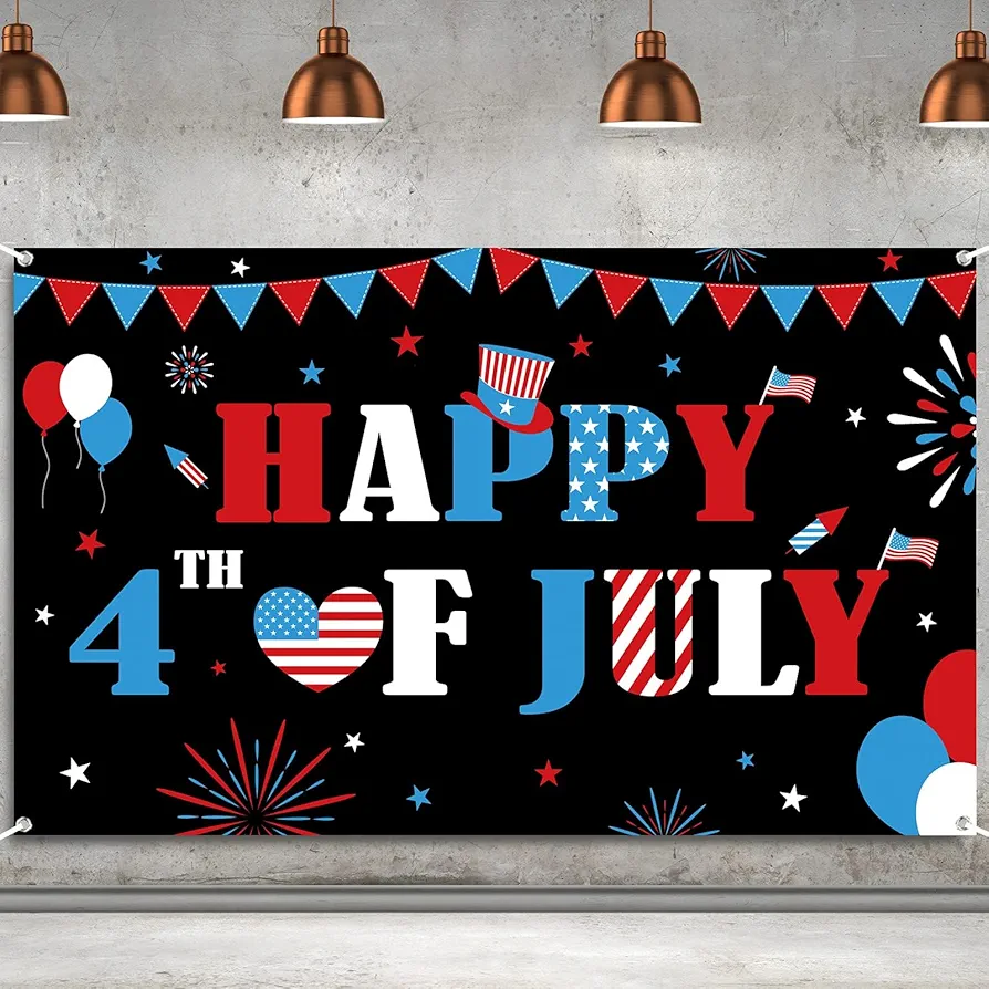 4th of July Patriotic Party Decoration Backdrop Banner Sign Independence Day Stars & Stripes Backdrop Background for Indoor or Outdoor Memorial Day Fourth of July Party Favor Supplies