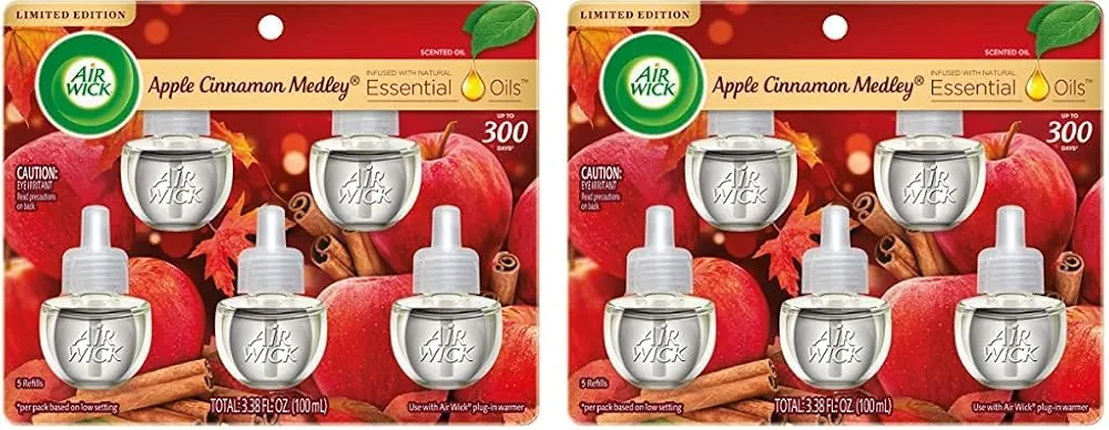 Air Wick Plug in Scented Oil Refill, Apple Cinnamon Medley, 5ct, Air Freshener, Essential Oils (Pack of 2)